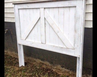 Distressed White Barndoor Headboard. Rustic Headboard. Rustic Home Decor. Vintage. Country Home Decor.
