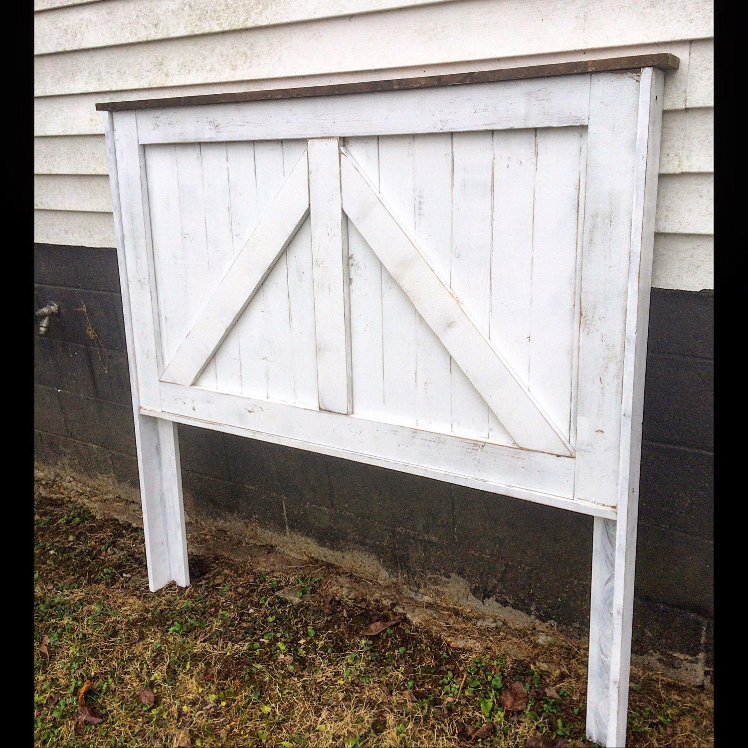 Distressed White Barndoor Headboard. Rustic Headboard. Rustic
