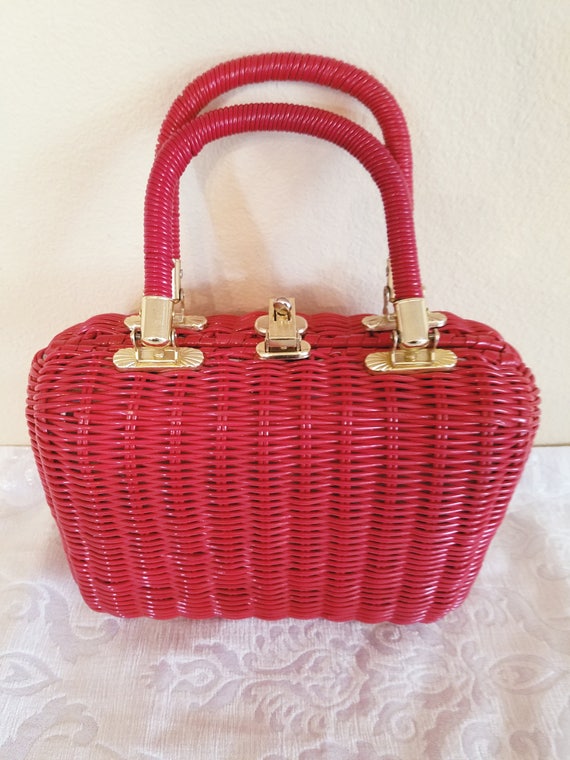 Vintage Red Wicker handbag Vintage Babette Handbag Summer