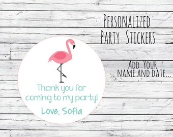 Flamingo Thank You Stickers, Summer Birthday, Flamingo Theme, Sweet, Girl Birthday, Pink Flamingo Labels, Envelope Seals, Favors