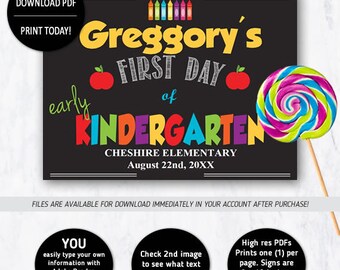 First Day of Early Kindergarten Sign, 1st Day of School Sign, Instant download