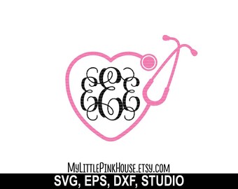 Heart Stethoscope SVG, stethoscope svg, Stethoscope Monogram, Heart Stethoscope, nurse monogram, nurse svg,silhouette studio, dxf, svg files