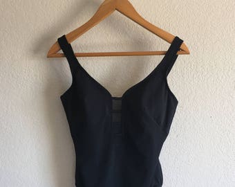Women's Size 10 - Vintage 80s Black Textured Mid-Rise Swimsuit ~ Miraclesuit