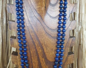60" Long Lapis Lazuli Gemstone Beaded Necklace, Extra Long Lapis Gemstone Necklace, 60" 8mm Lapis Beaded Necklace, Long Blue Beaded Necklace