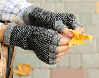 Charcoal gray gloves short fingers gloves arm covers holiday gift bike gift steampunk clothing bike gloves thumbhole armwarmers wristwarmers