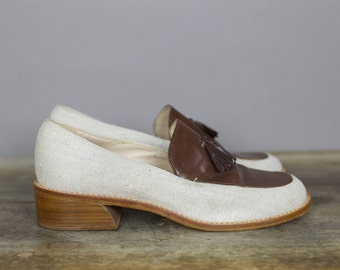 90s ENZO ANGIOLINI LOAFERS linen leather with tassels