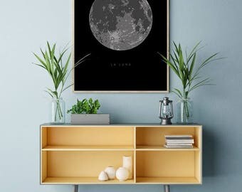 Full Moon Poster, La Luna Printable, Full Moon Print, Solar System Art, La Luna Designs, Full Moon Printable