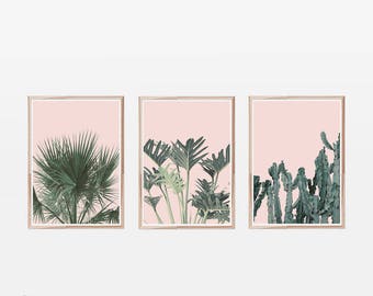 Set of 3 Prints,Blush Pink,Tropical Prints,Large Wall Art,Printable Art,Wall Prints,Art Prints,Cactus Print,Palm Print,Palm Leaf Print,Palm