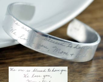 Actual Handwriting Bracelet, Handwritten Bracelet, Personalized Engraved Bracelet, Gift for Mom, Daughter, Custom Handwriting Cuff Bracelet