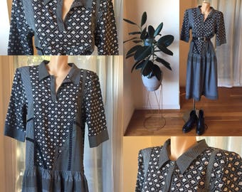 Long vintage black and white drop waist dress
