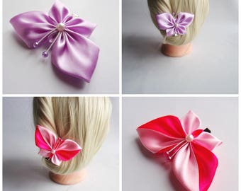 Satin Butterfly Hair clip/Hair clip with Kanzashi Butterfly/Satin Hair accessory/Up to 160 Custom Colors