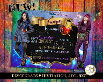 Descendants invitations,descendants party, descendants party supplies, descendants invitation birthday, descendants 2 ,descendants disney