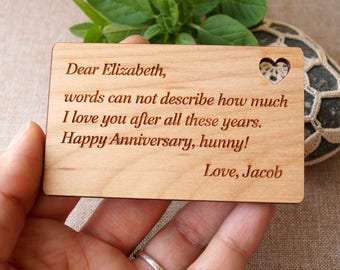 Wallet card, personalized wallet insert card, custom engraved wallet insert, wooden wallet insert card, 5th wedding anniversary gift idea