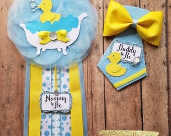 Duck Corsage Baby Shower Corsage/ Mommy To Be Pin/ Daddy To Be Pin/ Baby Shower Pin/ Duck Theme/ Boy Baby Shower/ Baby Duck