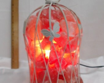 White Butterfly Birdcage Himalayan Salt Lamp