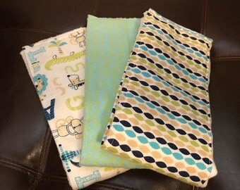 Baby Burp Cloths (3-pack), Jungle Animals and Stripes Baby Shower Gift