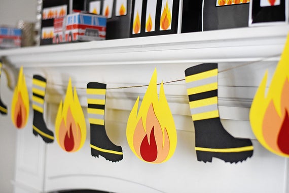 Download Flame and Fireman Boot Banner Printable PDF Instant ...