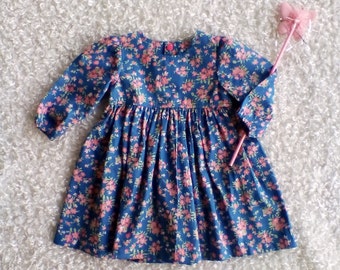 Floral long sleeve dress/ Blue / little girl dress / elastic wrist / party dress / winter / summer / birthday outfit/ girls clothing / baby