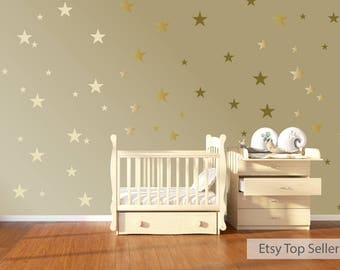 120 Gold Metallic Stars Nursery Wall Decals, Nursery Wall Stickers, Childrens/Baby Wall Art, Baby Shower Gift, Vinyl, Wallpaper Art Decor