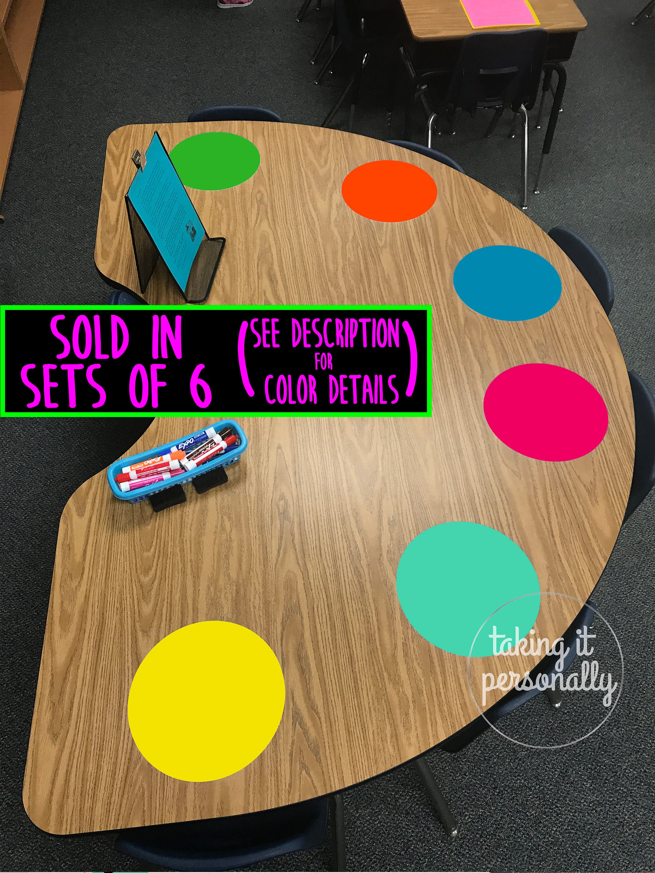 Classroom Table Dry Erase Whiteboard Circles SET OF 6 Vinyl
