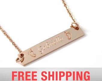 Mother's Day Gift New Mom Necklace Mom Gift New baby gift Baby Necklace Girlfriend Gift Personalized Bar Necklace Engraved bar
