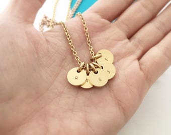 initial disc necklace - small gold disc necklace - personalised necklace - tiny letter charm - gold circle necklace - bridesmaid gift