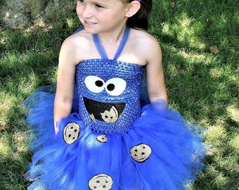 Cookie Monster inspired Tutu Dress with Headband- Personalized Birthday Outfit-Custom Birthday Tutu-Halloween Tutu-Glitter Cookie Monster