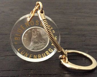 1966 Canadian Silver Coin / 800 Silver / Keychain / Bluenose / Nova Scotia / Sterling Silver / Lunenburg / Canada Souvenir