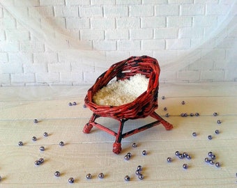 Furniture for doll, wicker doll bench for BJD SD. Ball jointed super dollfie, momoko, yosd, msd dolls diorama. Indoor furniture.