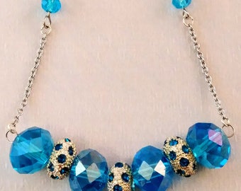 Beautiful Blues bling bar necklace