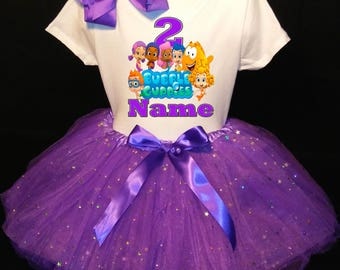Bubble Guppies***With NAME*** 2nd Second 2 Birthday Purple Tutu Dress Fast Shipping party Shirt Personalized