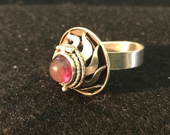 Vintage Taxco Sterling Silver and Amethyst Poison Ring Marked Eagle 3