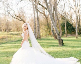 SALE Elegant Classic Single Tier Simple Bridal Cathedral Length Wedding Veil - Available in White or Ivory