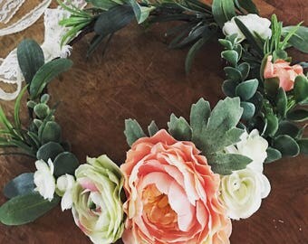 Flower Crown, Boho, Wedding Flower Crown, Bridal, Coral, Wedding, Kids, Floral Crown, Adult, Flowers, Boho Flower Wreath, Headband, Baby
