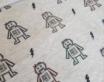 Robot Print Cotton Jersey Fabric, Kids and Baby Fabric. UK Seller