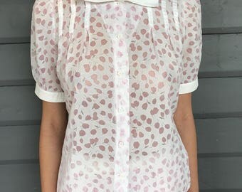 COURREGES PARIS c.1970's Pink & White Blouse