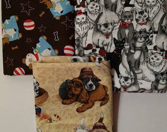 Fabric Dog & Kitty Material Scrap Bundle Animal Prints