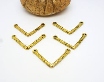 5 connectors geometric Chevron 25 * 14mm Golden aged hammered (8SCD33)