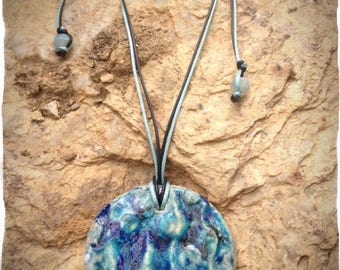 Necklace ceramic blue Medallion