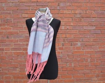 Pink + Blue Scarf - HANDWOVEN - HAND DYED