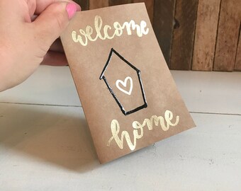 Welcome Home Card, Housewarming Card, New House Card, First Home Card, Home Sweet Home, Handmade Card, Calligraphy Card, Gold Lettering