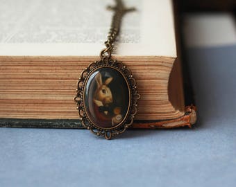 Bunny pendant - bunny necklace - Alice in Wonderland necklace - Bunny jewelry - Rabbit jewelry - Cute - Rabbit pendant - Rabbit necklace