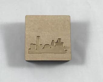 Handmade wood and gold Houston skyline memory box with lift-off lid