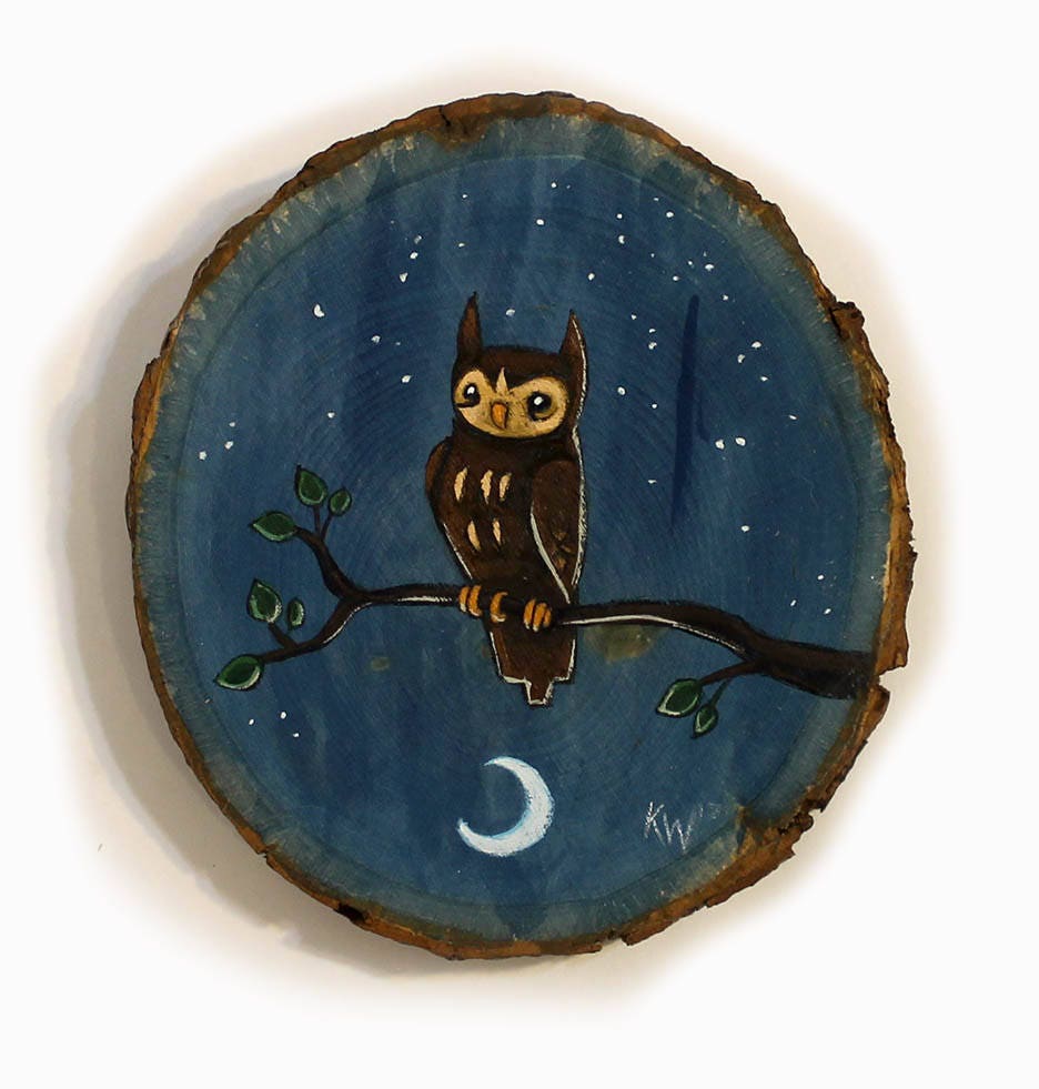 Owl at Night Painting Original Wall Art Acrylic Small