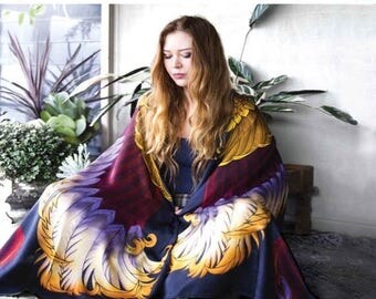 SALE Harry Potter Scarf, Festival Hood, Dragon Scarf, Blanket Scarf, Bridesmaid Gift, Festival Shawl, Phoenix Art, Mythical Creature, Engage