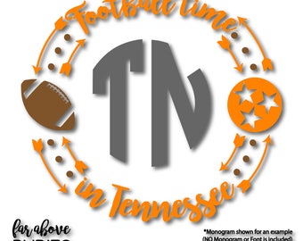 Football Time in Tennessee TN Tristar Monogram Wreath (monogram NOT included) SVG, eps, dxf, png, jpg digital cut file Silhouette or Cricut