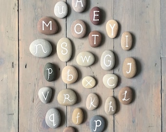 Alphabet - Commission a Collection of 26 Painted Stones - Hand Lettered, A-Z, Letters - by Natasha Newton