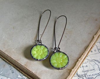 Yellow Glass Button Earrings Stained Glass Soldered Jewelry
