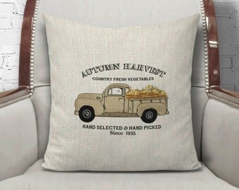 Fall Faux burlap pillow cover, Fall Pillow cover, 16x16 pillow cover, Faux Burlap pillow cover, Country Pillow, Harvest Pumpkin Pillow