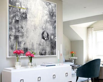 Original EXTRA LARGE Abstract Painting Modern Art gray black & white modern abstract acrylic painting wall art by Sky Whitman
